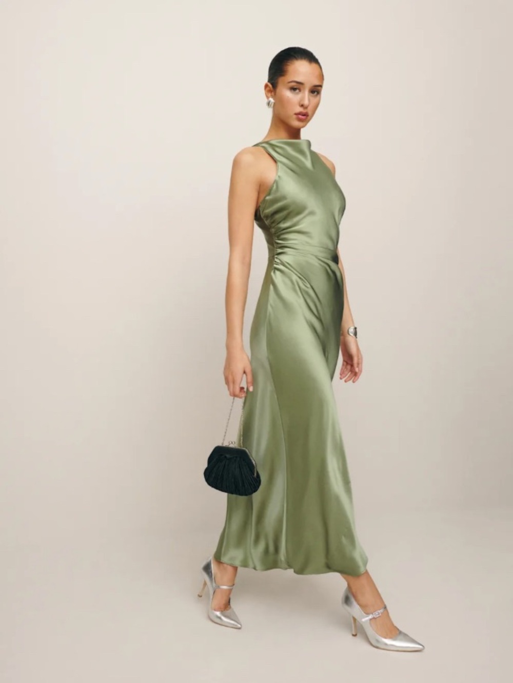 NWT Reformation Casette Silk Dress Sz6 Artichoke